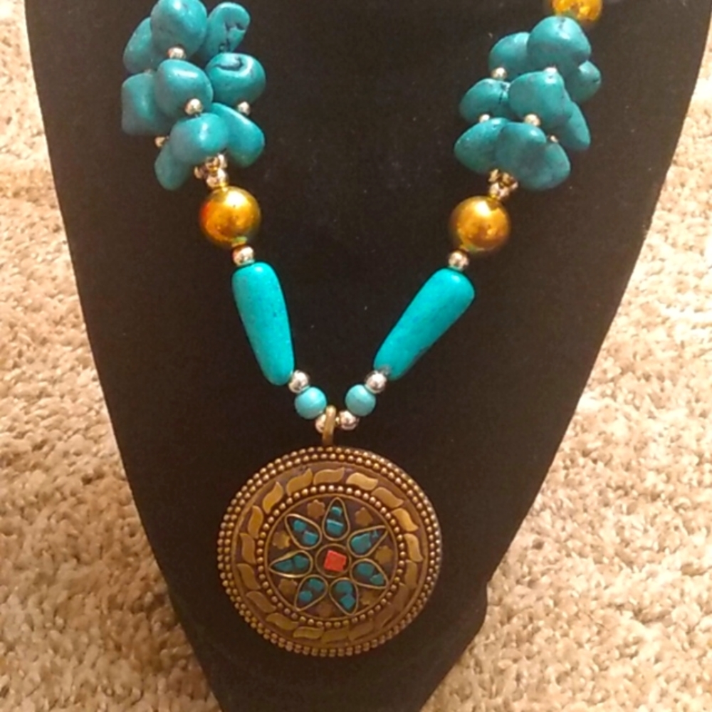 Turquoise Brass Necklace